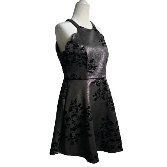Fairygoth Silver And Black dress Velvet Design Fit and Flare Whimsigoth SZ XL - Picture 3 of 12